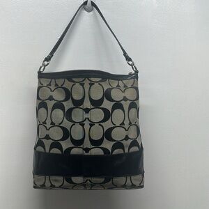 Coach Chelsea Purse Signature Stripe Hobo Bag Shoulder Canvas Leather Black Gray